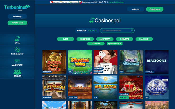 Populära casinospel hos Turbonino