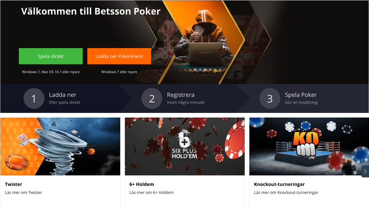 Poker-sektionen hos Betsson