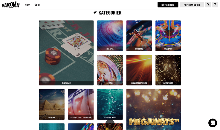 Spelkategorier på Kazoom Casino